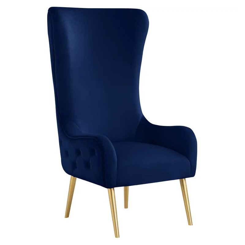 Marjorie High Back Velvet Arm Chair , Navy Velvet