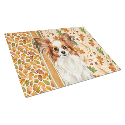 White with Red Papillon Heirloom Fall Glass Cutting Board