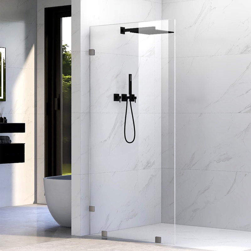 UKH07B2 29 in. W x 80 in. H Frameless Fixed Shower Glass Panel in Space Gray with 3/8 in. Clear Tempered Glass, 29"W X 80"H