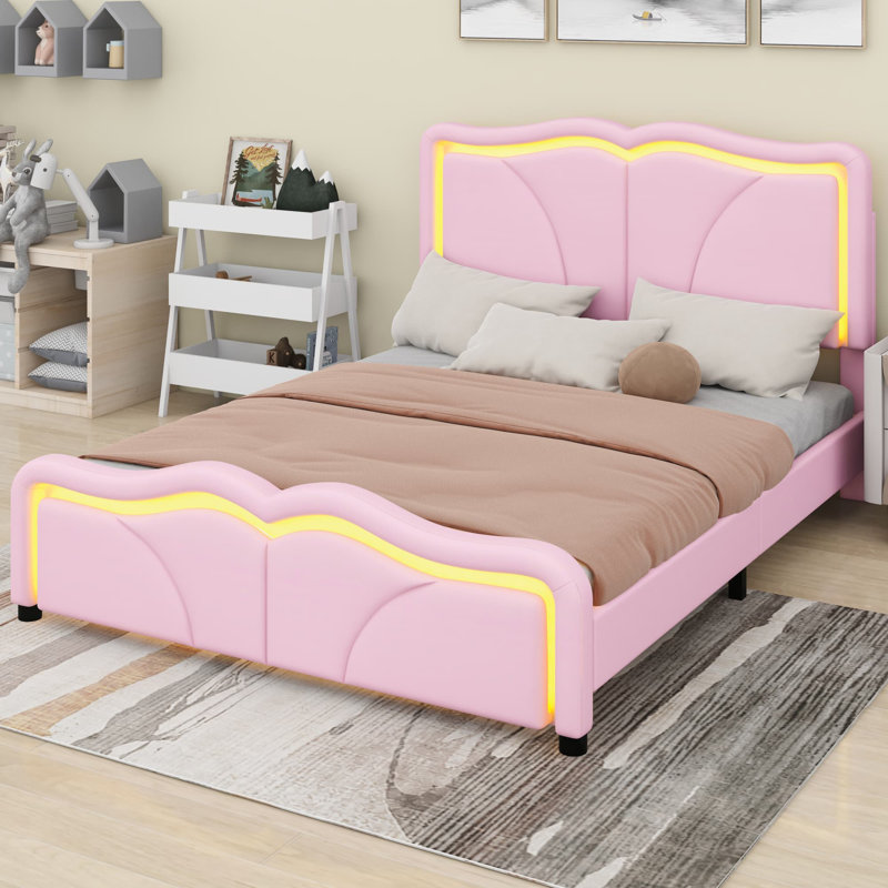 Lit plateforme tapissier avec forme incurvée, Lit double