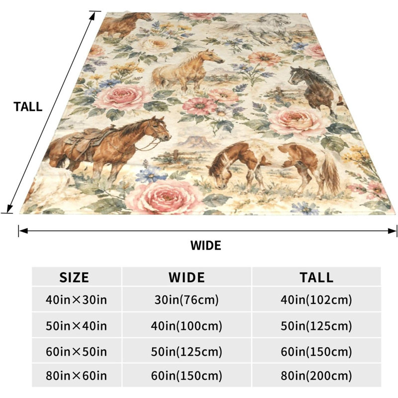 Couverture en flanelle Country Horse Roses Comfort Bed, 101,6 x 127 cm, 40 po x 50 po