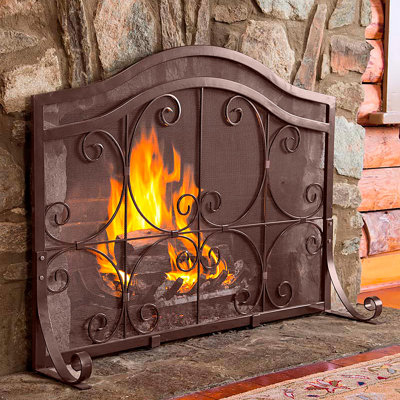 Large Crest Flat Guard Fireplace Screen