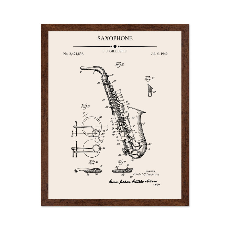 Plan du saxophone, Affiche, H 08 po x l 10 po, Encadrement brun