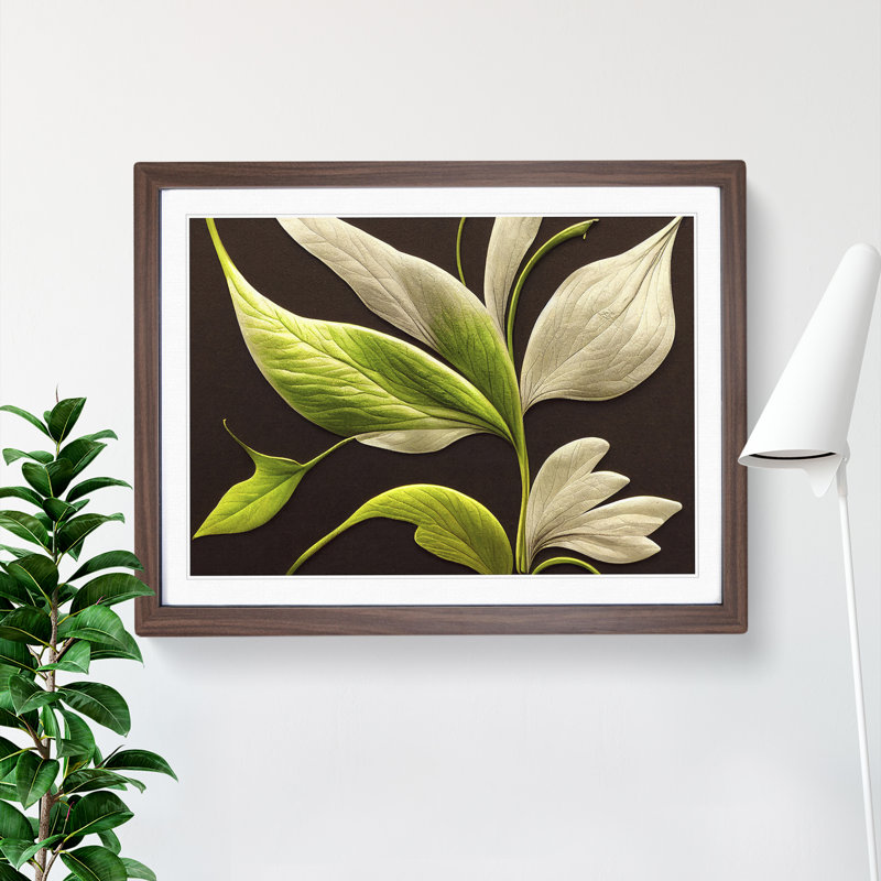 XH1022-7149X Pretty Floral Leaves 1 Piece Single Picture Frame Wall Art, 34cm H x 46cm W x 2cm D, Walnut Framed