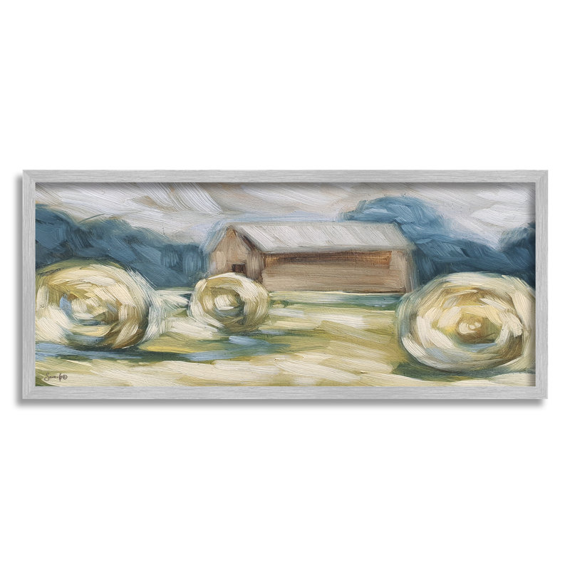 "Abstract Country Hay Bales" par Sara G - peinture sur bois à cadre flottant, H 10 po x l 24 po x P 1,5 po
