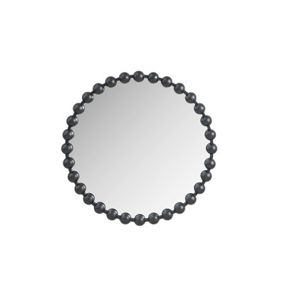 Beaded Round Mirror 27"d - Black Matte Iron Frame With Charming Bead Accents, Backed Mirrored Glass, Ready To Add Warmth Indoors Wall Bewitching Work, Glass On , Suitable For Indoor Chic, Hang