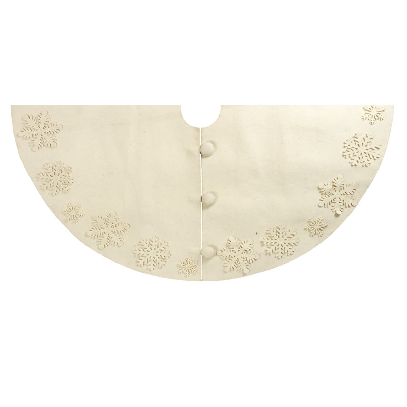 Cream Wool Handmade Christmas Tree Skirt with Snowflakes