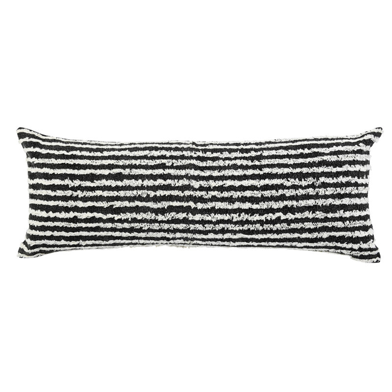 Black and Cream Striped Cotton Lumbar Pillow 14" x 36"
