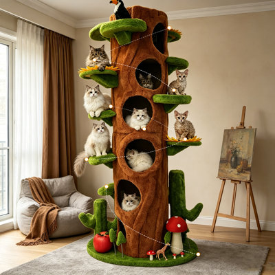 Grand arbre à chat, arbre à chat à plusieurs trous avec perchoirs à gratter en sisal, grand arbre à chat à thème nature pour chatons et toutes les races de chat