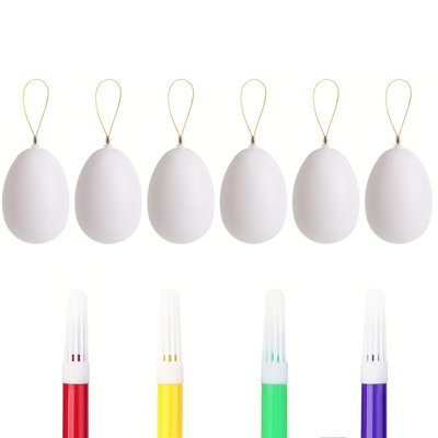 6 Painted Graffiti Eggs Imitation Eggs Model Easter Eggs Unfinished Children's Toys Toddler Toys Kids Diy Painted White Kids Kit-10ml Ink