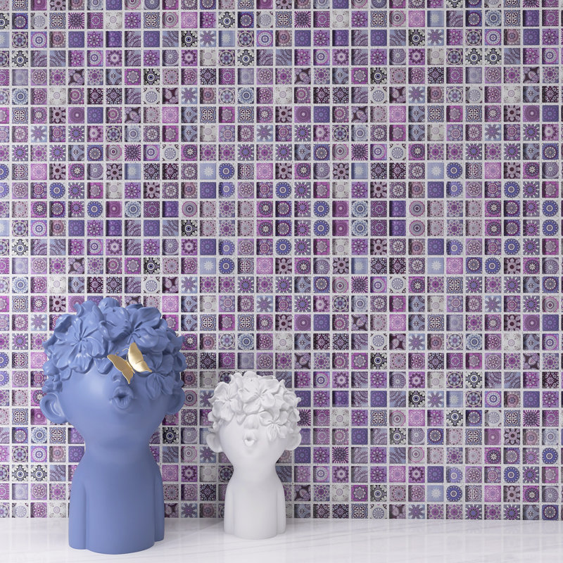 Mediterranean 11.82 in. x 11.82 in. Squares Glossy Glass Mosaic Tile, Purple