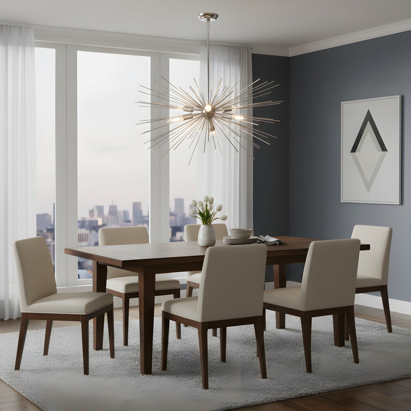 6 - Light Dimmable Sputnik Sphere Chandelier, Nickel, No