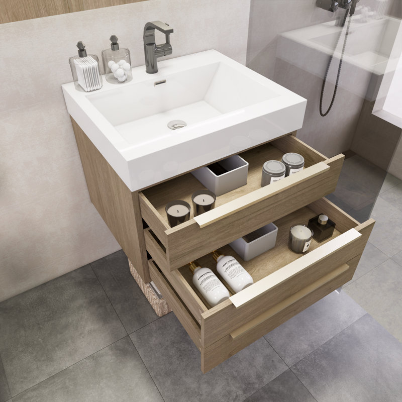 Meuble-lavabo mural simple 24 po Marizol, Chêne clair