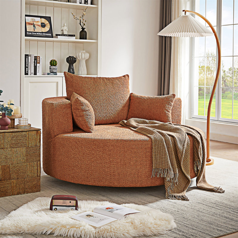 Swivel Round Sofa Chair With Removable Pillows, Red