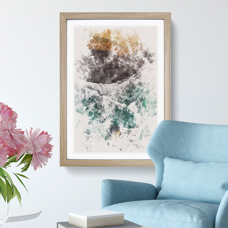 Gold Beach Watercolour - Picture Frame Graphic Art, 63cm H x 45cm W x 2cm D, Oak Framed