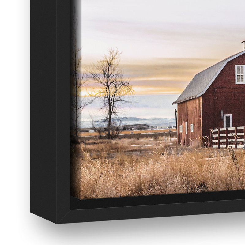 « rustique grange lever », reproduction de photo sur toile, H 19,75 po x l 13,75 po, Cadre noir