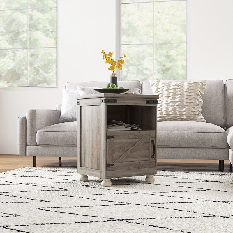 Petite table d'appoint avec rangement HOMcom, table de bout Farmhouse avec tablette ouverte et placard, table de canapé moderne avec pieds en bois pour le salon, gris