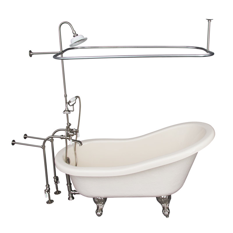 60'' x 30'' Soaking Acrylic Bathtub with Faucet, Brushed Nickel, Bisque