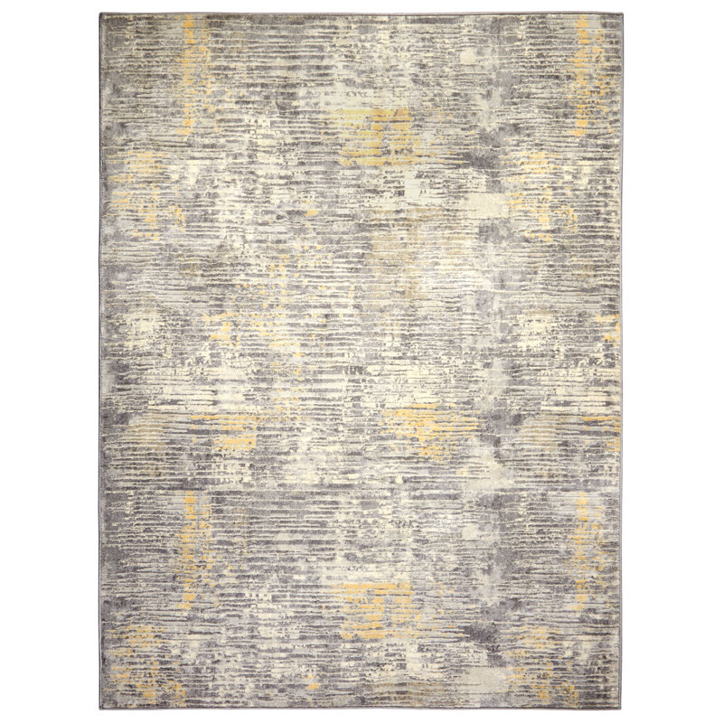 Tapis abstrait gris / jaune, Rectangle 7 pi 10 po x 10 pi 2 po