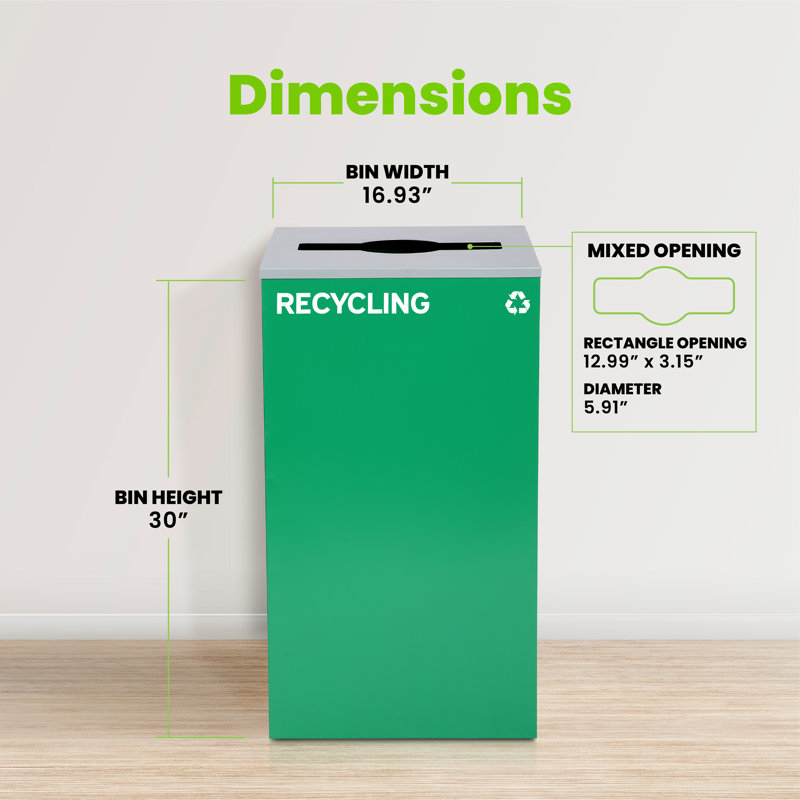Bac de recyclage en acier 29 gallons avec couvercle à ouverture mixte Alpine Industries, Vert