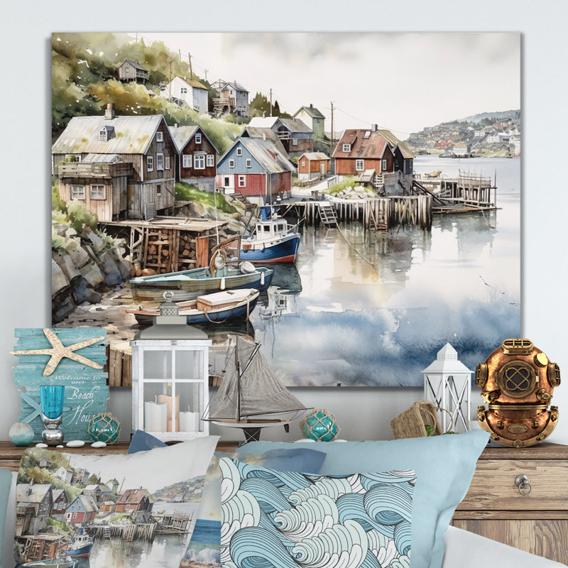Petite ville portuaire de Norvège I - Impression sur métal sans cadre, H 12 po x l 20 po x P 1 po