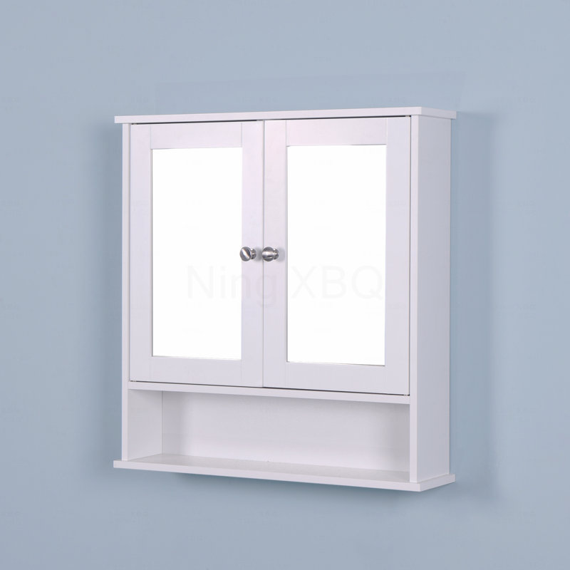 Armoire de salle de bain murale blanche avec 2 portes miroir et tablettes réglables