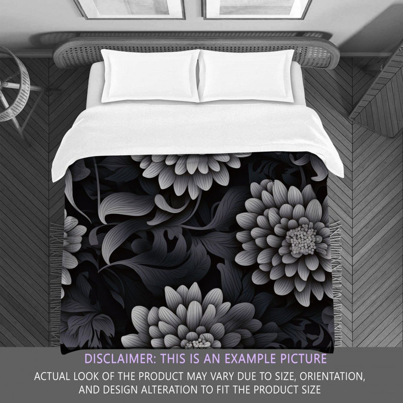 Machine Printed Comforter, King Comforter, Black/Silver Floral