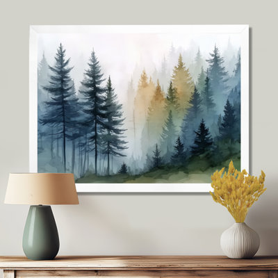 Morning Fog Pine Tree Mountain Trail - Pine Wall Art, Blue Nature Canvas Print