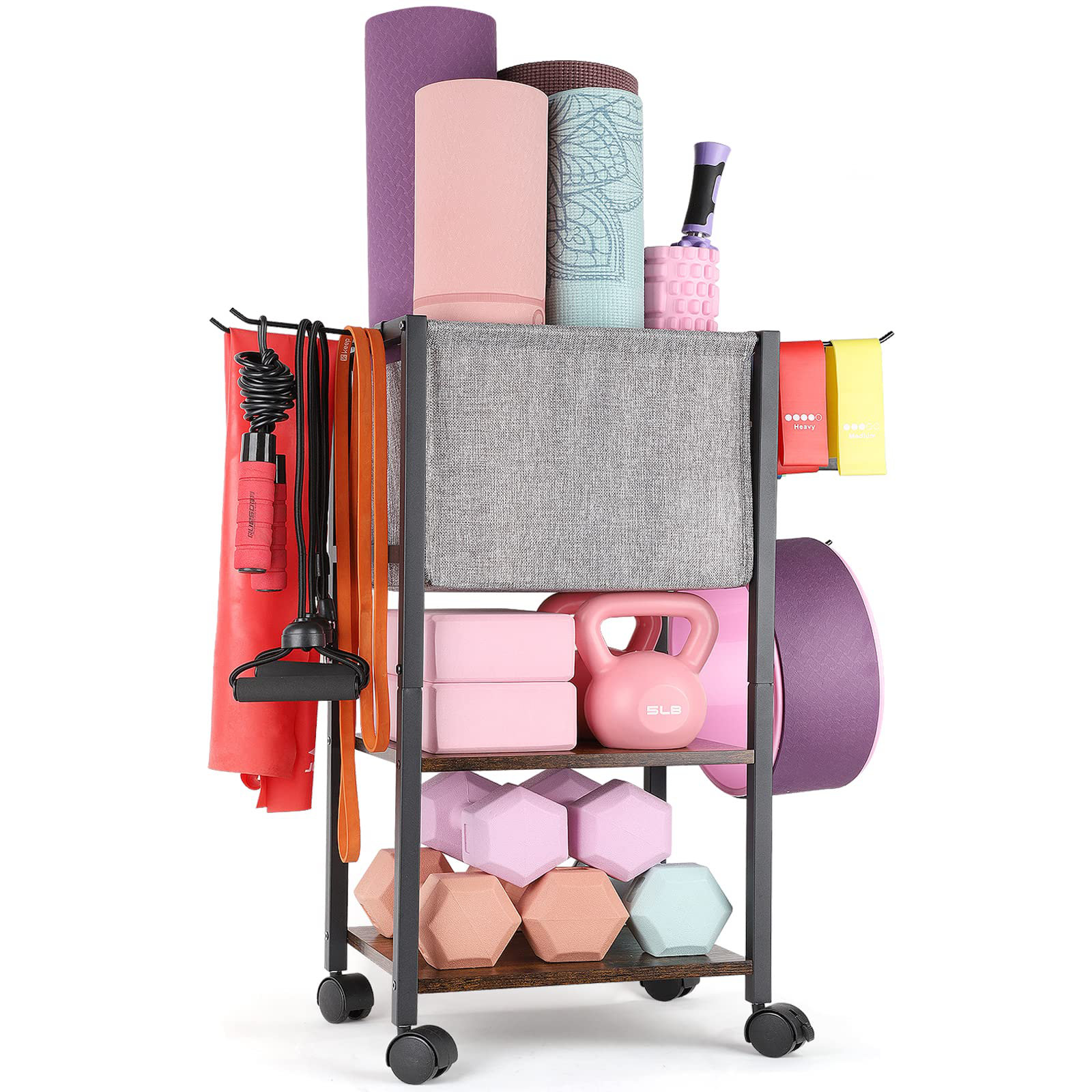 thumbnail image 2 of Lifewit All-in-One Home Gym Storage Rack With Wheels - Dumbbell & Kettlebell Holder, Yoga Mat Storage, 600lb Capacity 2 of 10