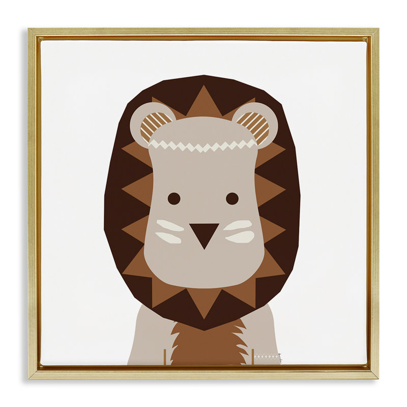  «Neutral Tone Lion» par Daniela Santiago, H 18 po x l 18 po, Cadre flottant métallique doré