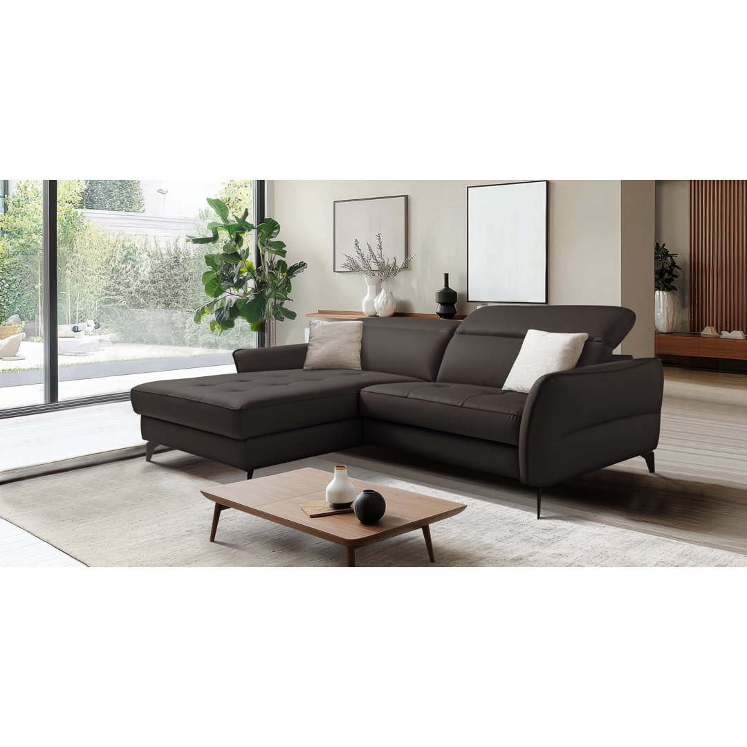 Manchester Leather Corner Sofabed with Adjustable Headrests and Storage