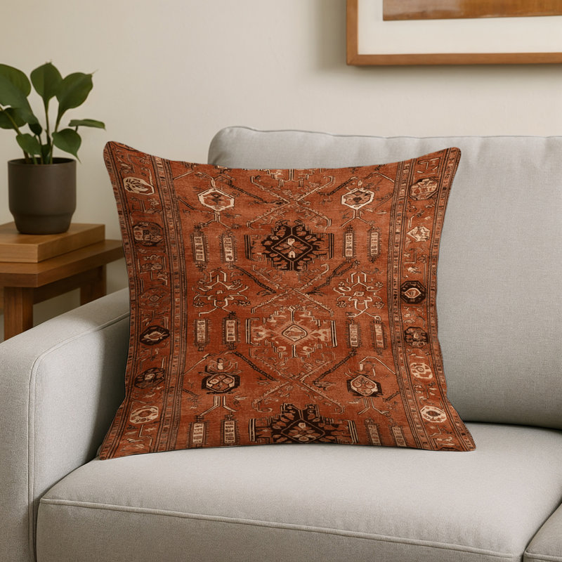 Coussin décoratif intérieur et extérieur Turkish, Brun oriental 188, Carré Carré 20 po