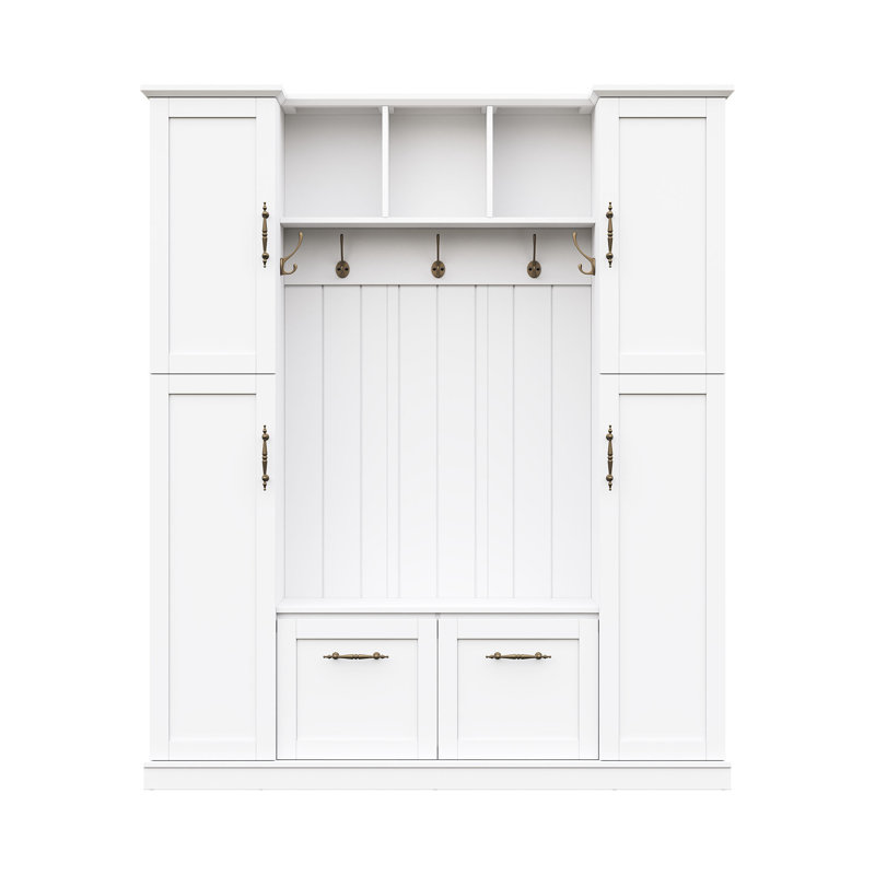 Spacious Hall Trees With Storage, White Mdf Farmhouse Entryway Organizer
