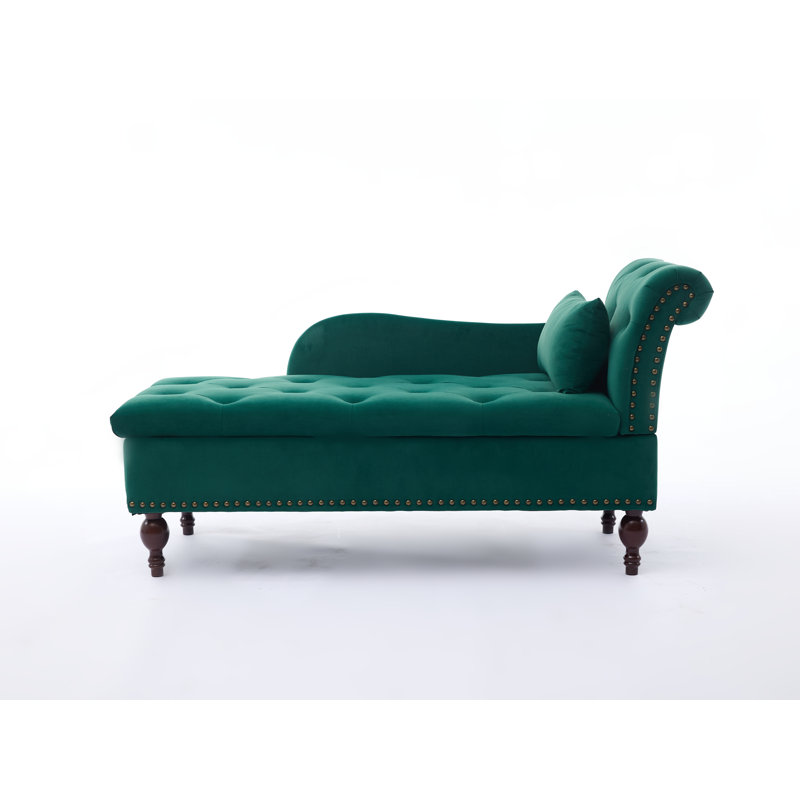 Keshawna Velvet Storage Chaise Lounge , Dark Green