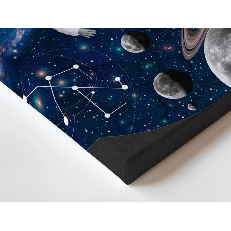 Toile, collage cosmique envoûtant avec un astronaute dans un art mural, H 9 po x l 12 po