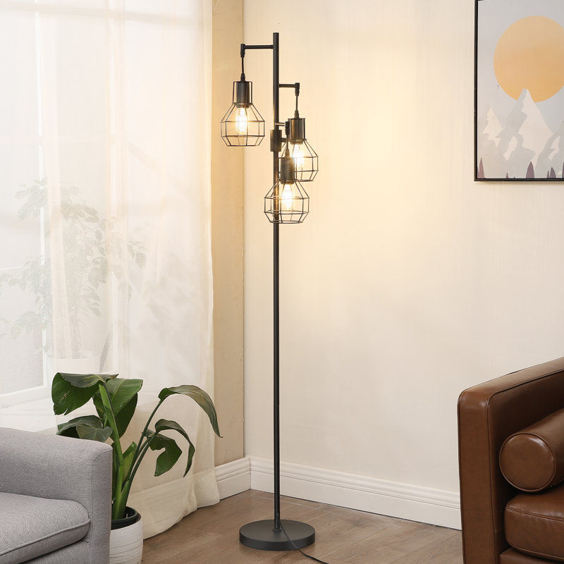 Zakaria 65'' Dimmable Tree Floor Lamp with 3 bulbs included, Black