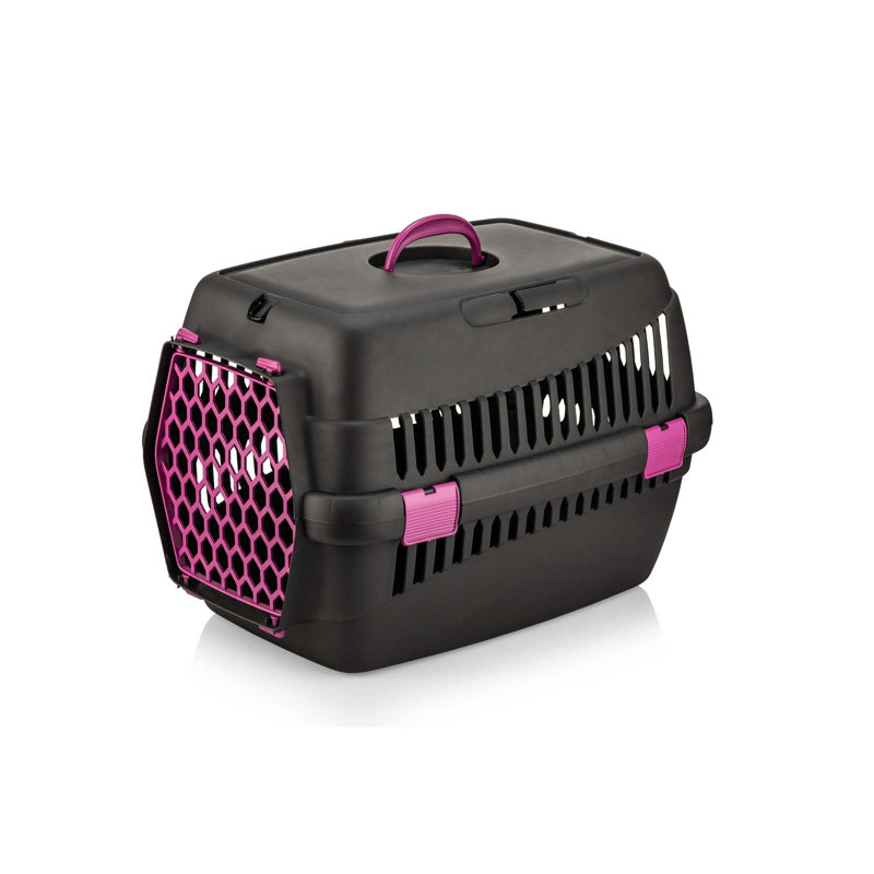 Boîte de transport pour animaux, Noir / fuchsia, H 21,65 po x l 15,35 po x P 21,65 po