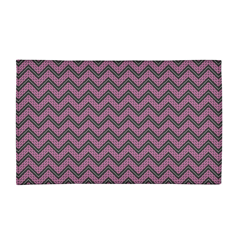 Tapis rose/noir à chevron tiré à la main, Rectangle 3 pi x 5 pi