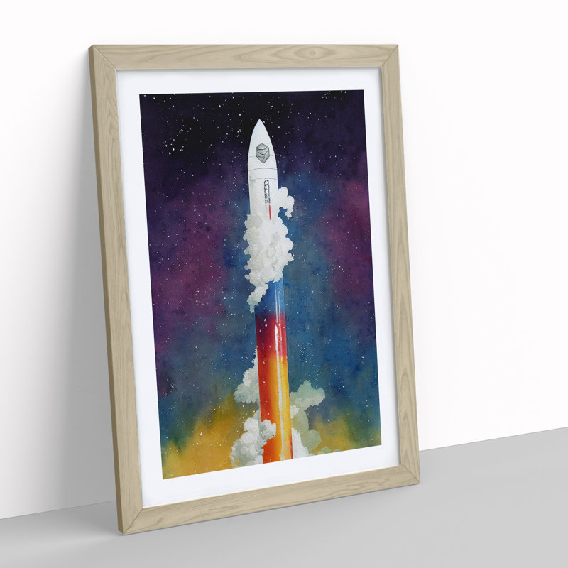 A Fascinating Spaceship Rocket - Wall Art, 36cm H x 27cm W, Oak  Framed, White