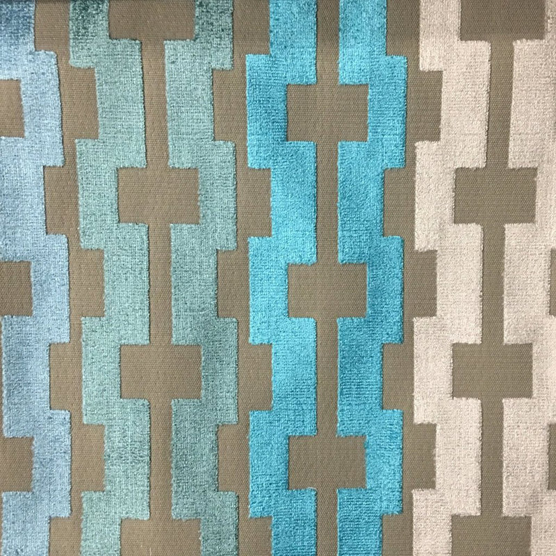 Bardot-Piccadilly Geometric Cut Velvet Upholstery Fabric, Peacock