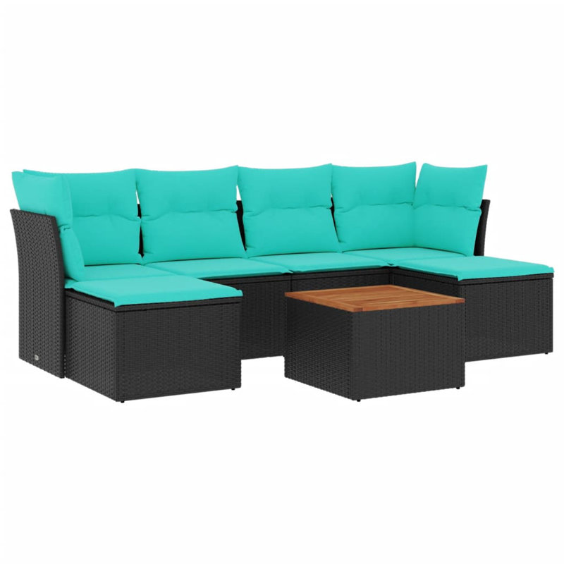  Ensemble de canapé de patio 7 pièces avec coussins en rotin de polyester noir
