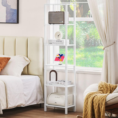 Petite bibliothèque étroite à 6 niveaux de 66 po avec bibliothèque étroite à 6 niveaux, bibliothèque étroite pour petit espace, tablette de style maison de campagne mince avec rangement, étagères en bois sur pied pour salon, bureau (blanc)