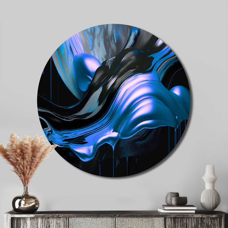 Captivating Marble Ii - Abstract Wall Decor On Metal, 16" W x 16" H, Blue