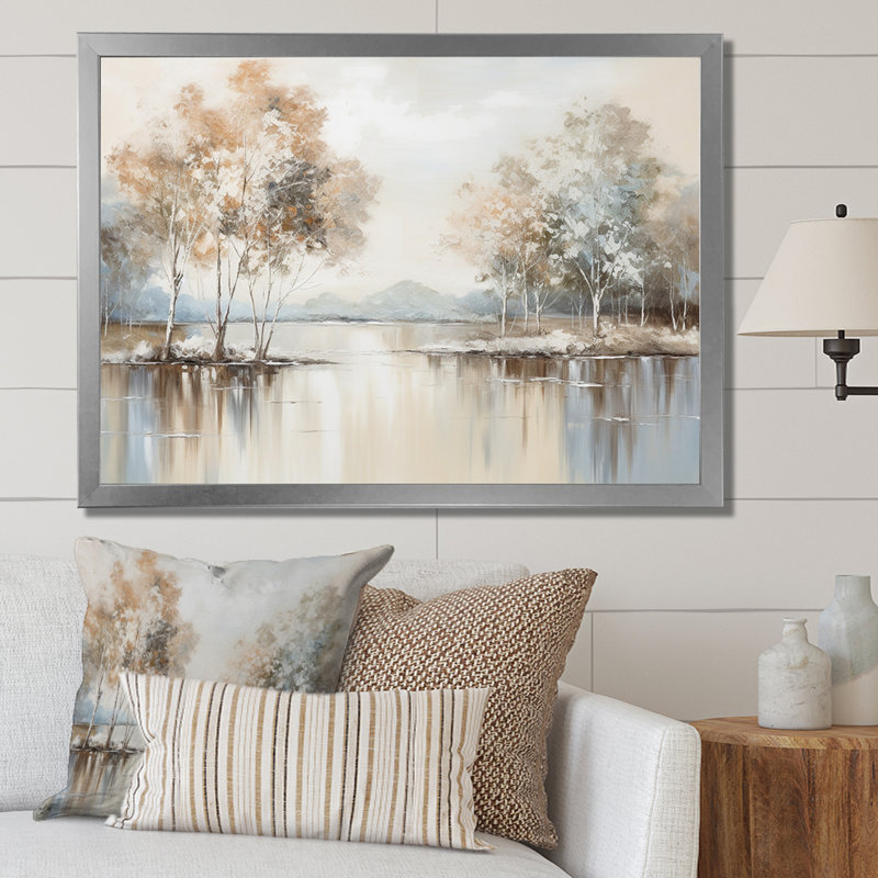 Décoration murale Enchanted River Forest - rivière, Cadre flottant blanc, H 34 po x l 44 po x P 1,5 po