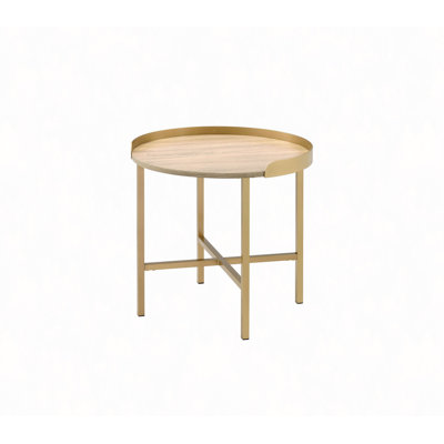 Plateau de table en chêne et table de bout à finition dorée