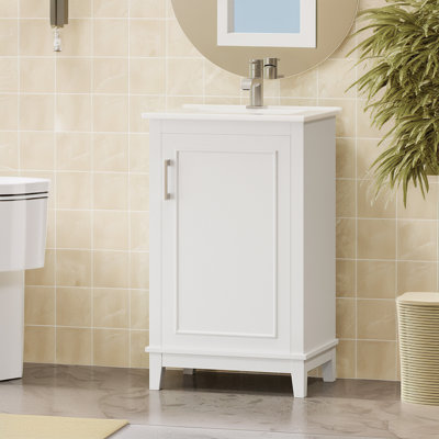 Armoire de salle de bain avec lavabo en céramique, 1 porte