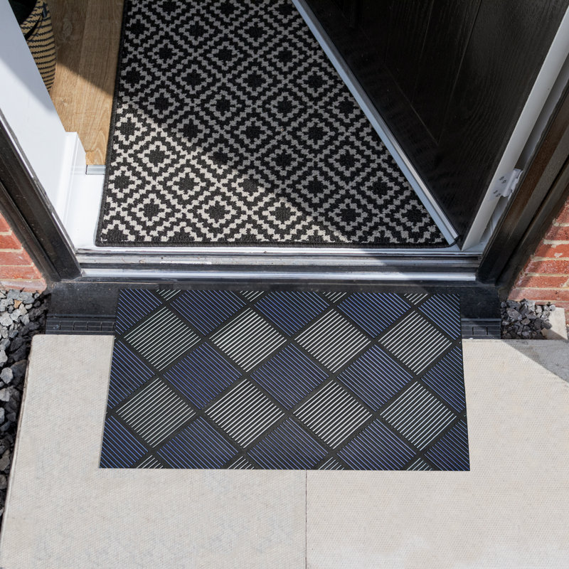 Non-Slip Geometric Indoor Doormat, Silver/Blue