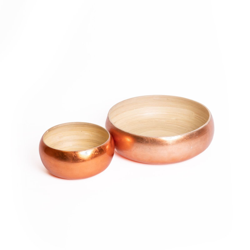  Artesà Bamboo Serving Bowl Set with 2x Bamboo and Copper Serving Bowls