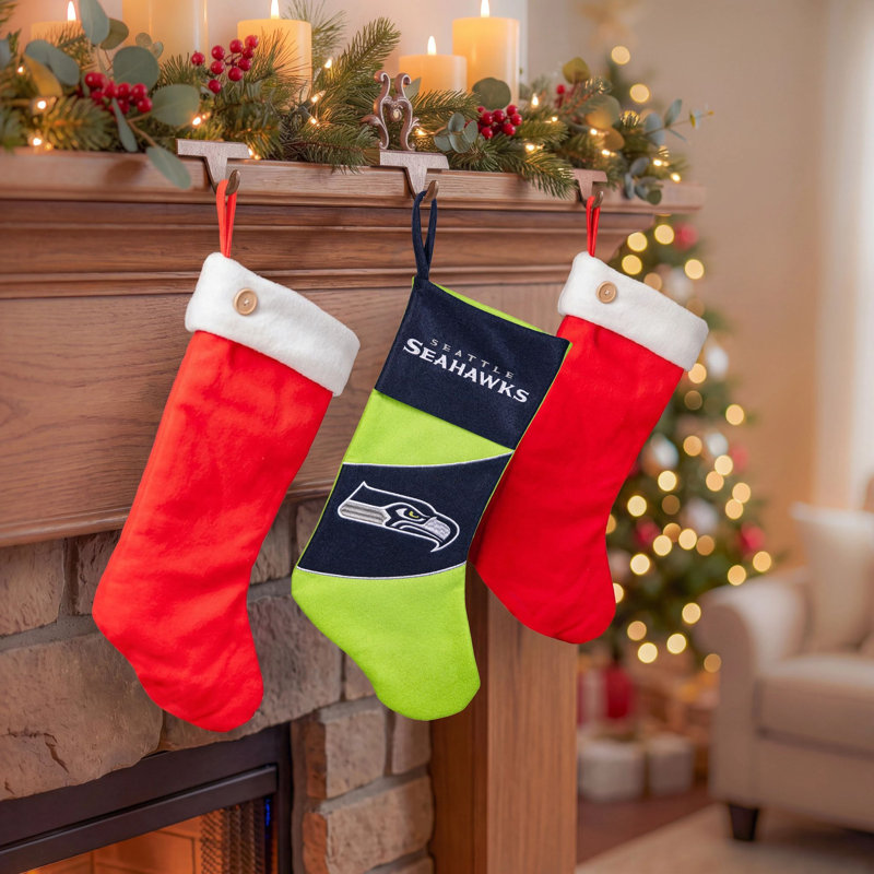 Chaussette de Noël en feutre sous licence officielle de la NFL, 48 cm, Seattle Seahawks