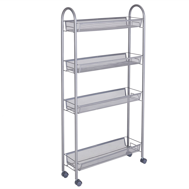 Chariot utilitaire roulant 4 couches, H 41,34 po x l 21,65 po x P 5,91 po, Argent